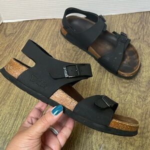 Birki's Black "Rio" Birko-Flor Sandals Size 7